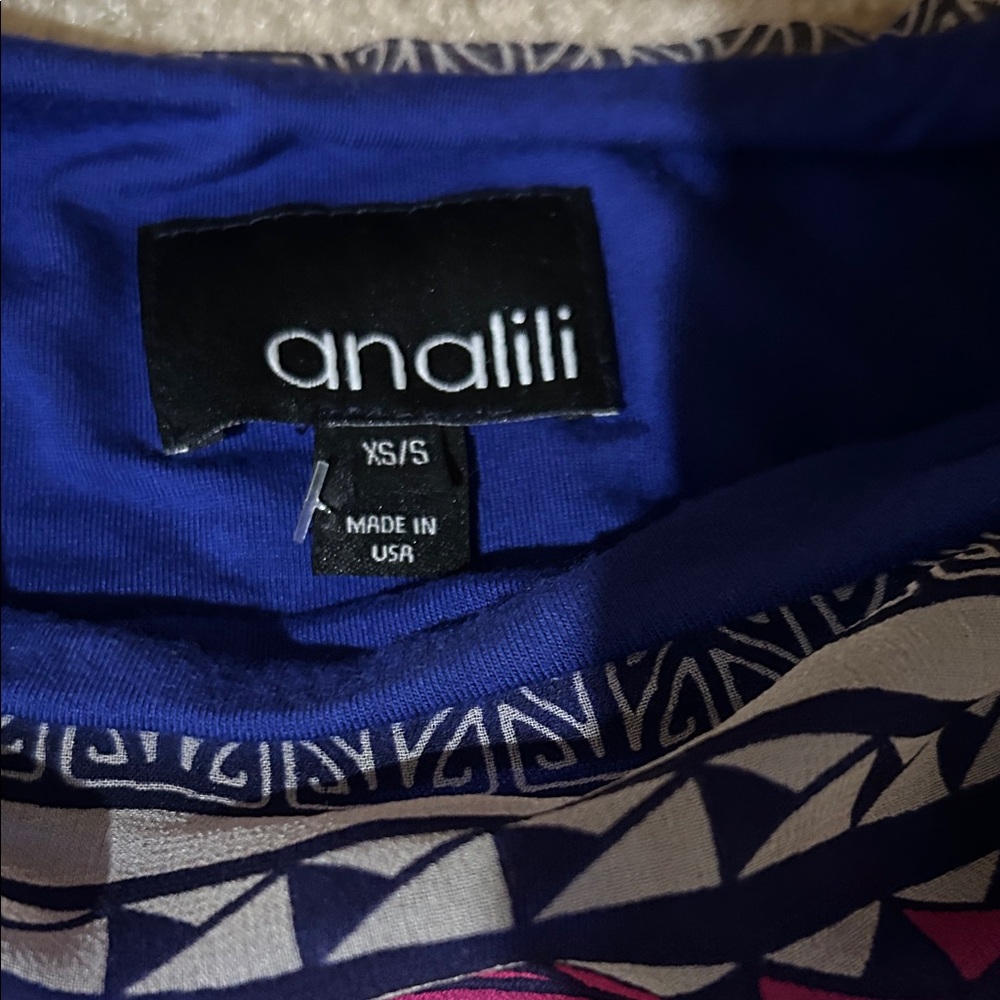 Navy and Pink Patterned Sheer Blouse - Picture 2 of 3